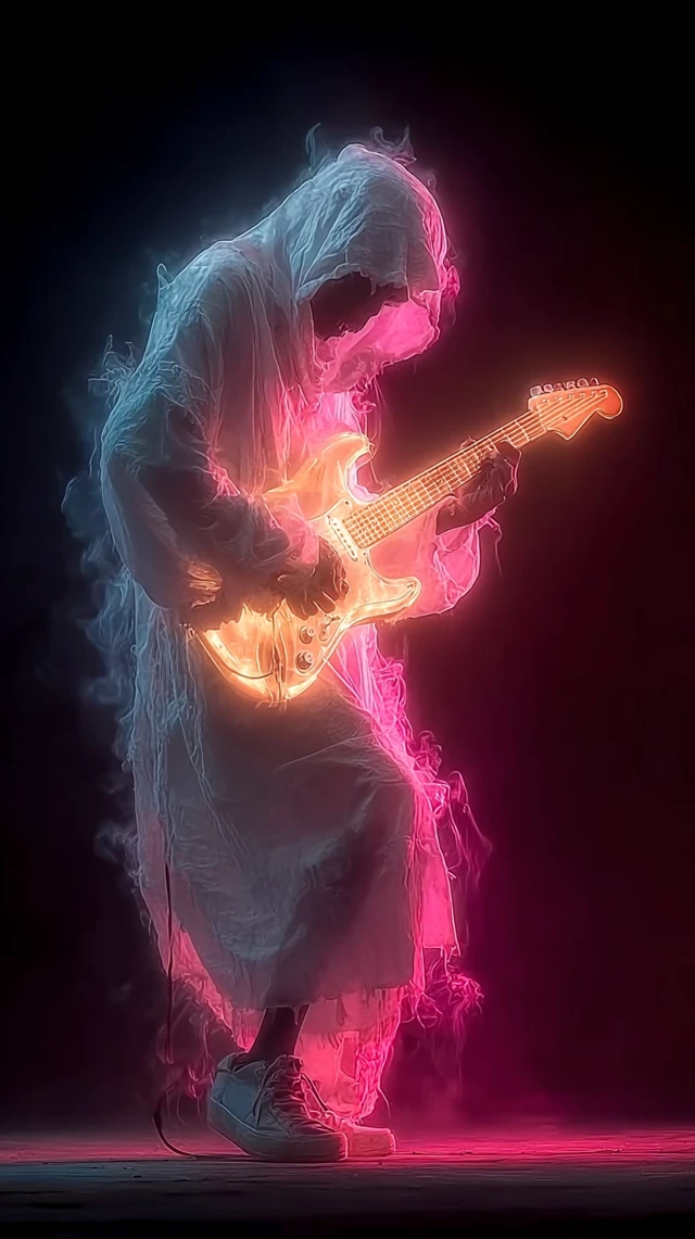 Ghost Guitarist Skeleton Playing Fender Strat