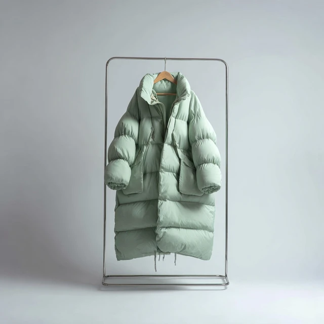 Mint Green Oversized Down Coat on Hanger