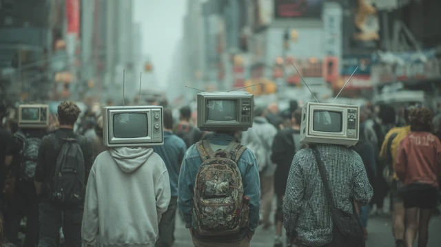 New York City 2025 People with TV Heads Downtown