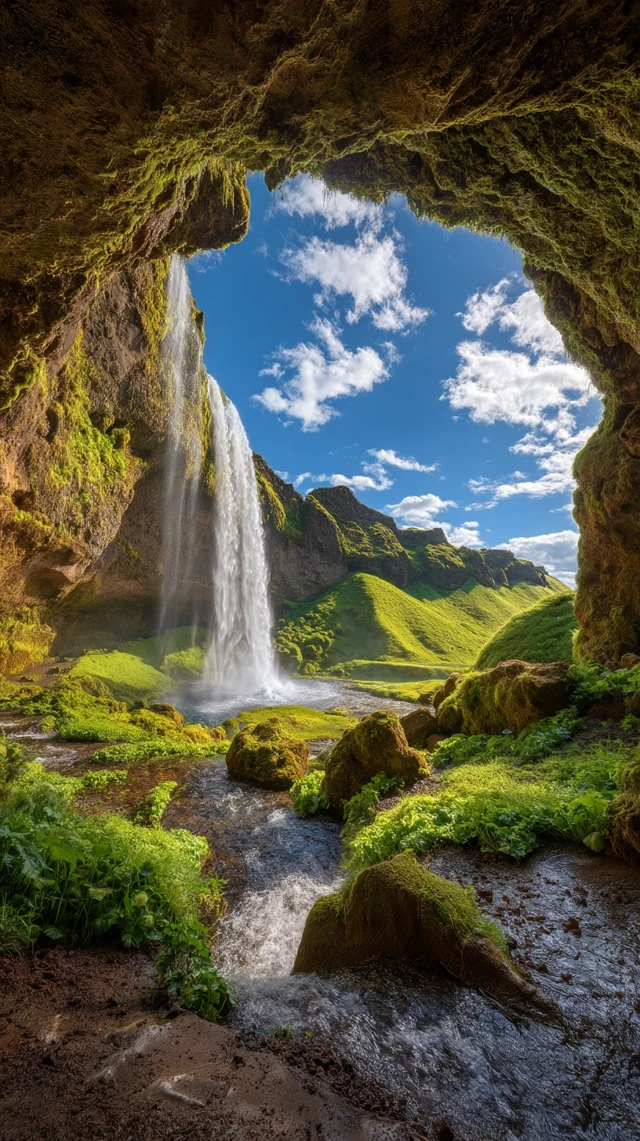 Seljalandsfoss Waterfall Iceland Inside Cave