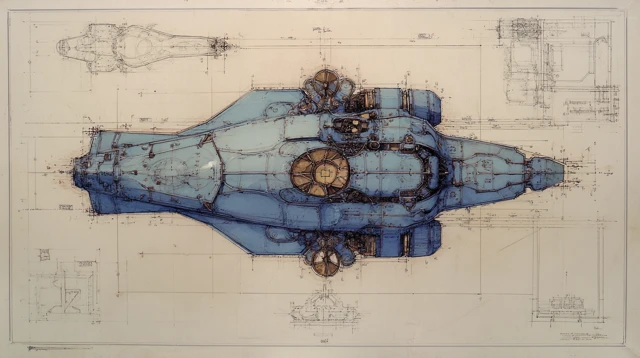 SciFi Ship Architectural Drawing Top View