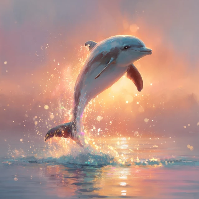 Daisy the Dolphin Dances at Dawn Cute Digital Painting