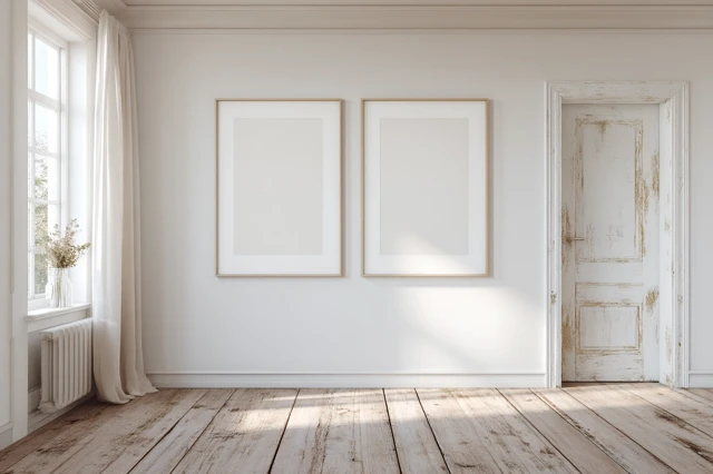 Scandinavian Rustic Room Design with Portrait Frames