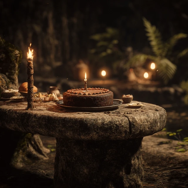 Primitive Tribe Cake Celebration at Night Unreal Engine 5