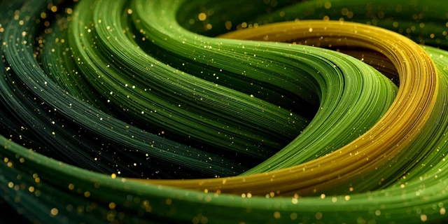 Abstract Green Swirl Design with Gold Sparkles