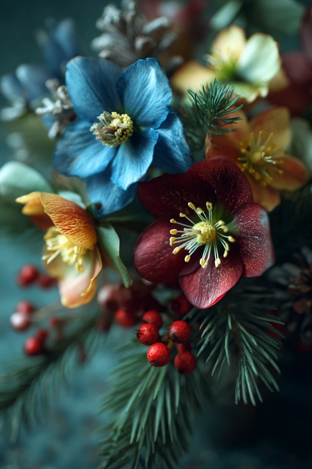 Winter Flower Bouquet Jewel Tones