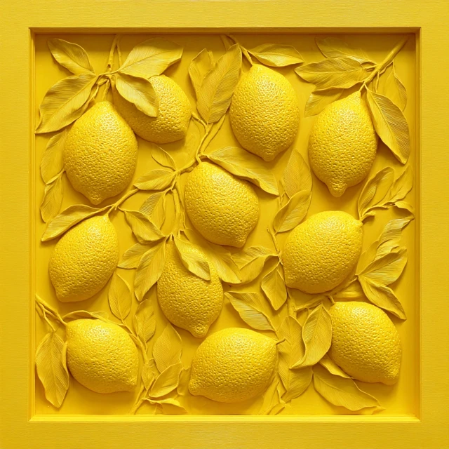 Yellow Lemons in Relief Carving Art