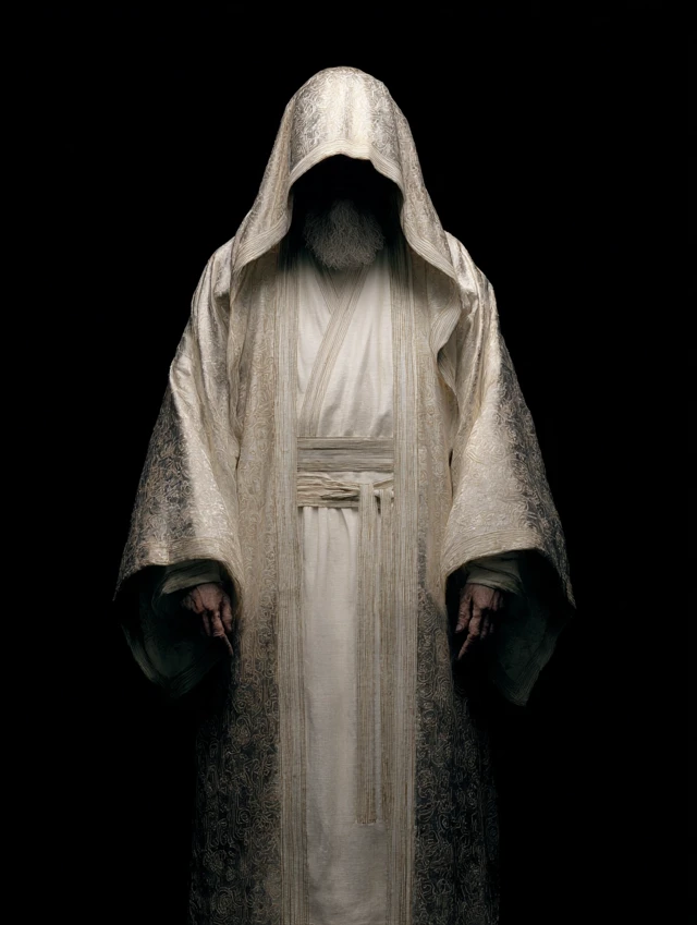 Wise Chinese Elder in White Robe Portrait