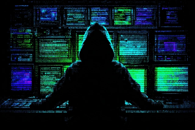 Cyberpunk Hacker in Neonlit Room