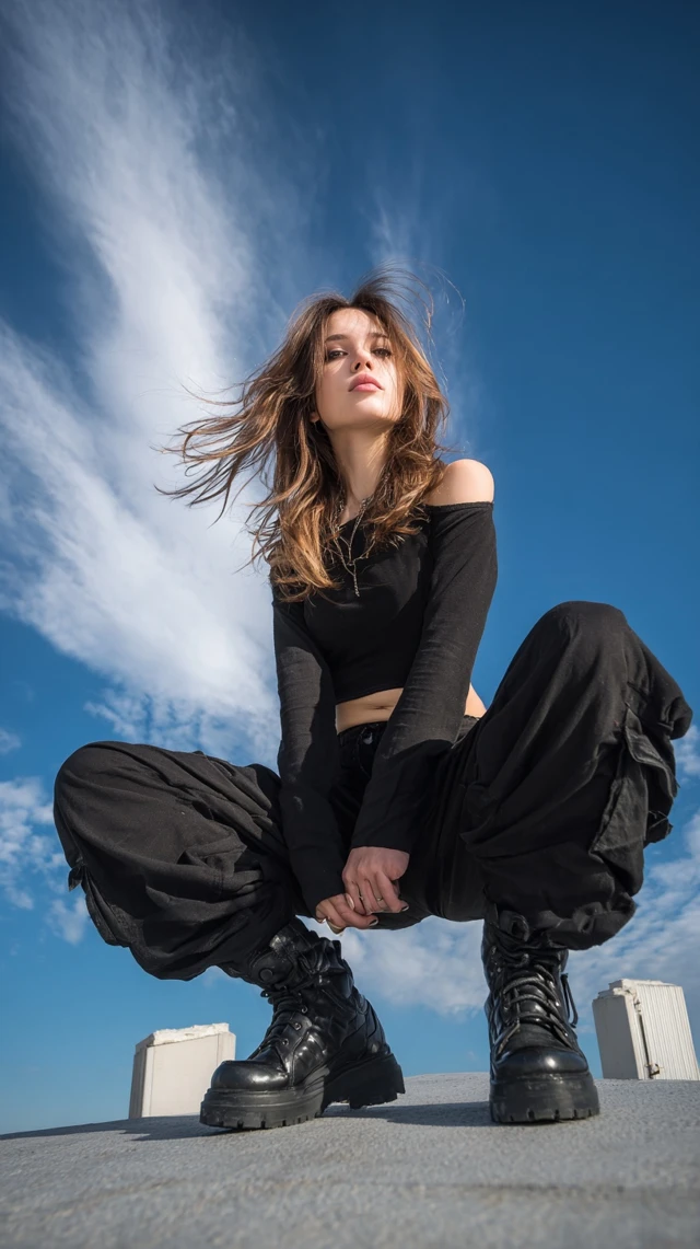 Expressive Young Woman in Black Clothing