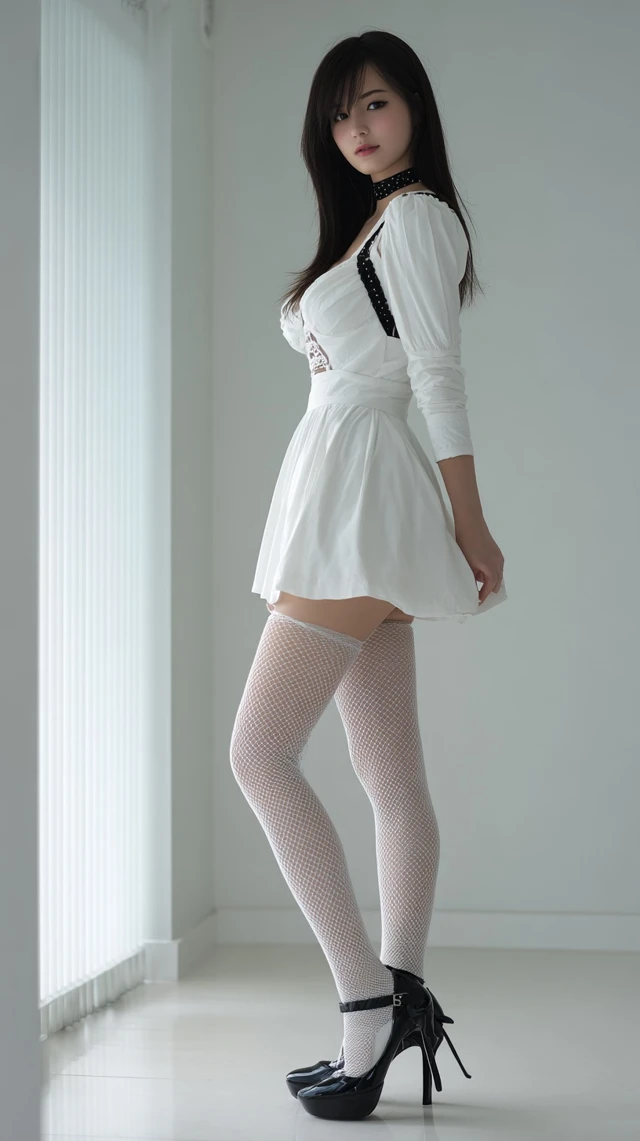 Japanese Woman in White Dress and Heels