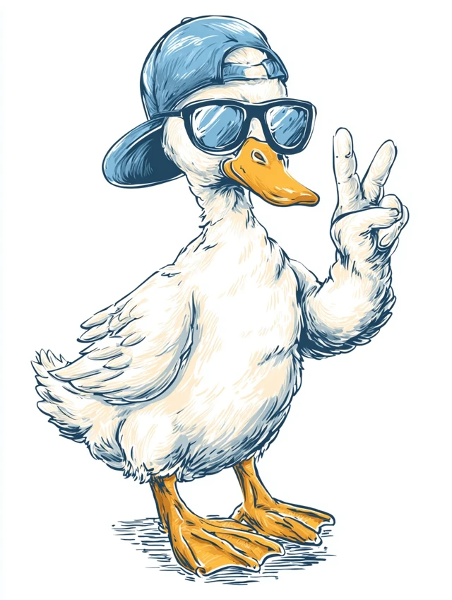 Cute Cartoon Duck with Sunglasses and Peace Sign