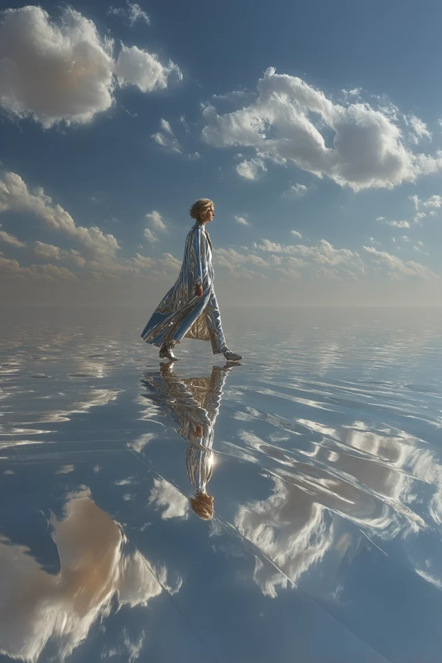 Ethereal Model in Mirrored Desert Landscape