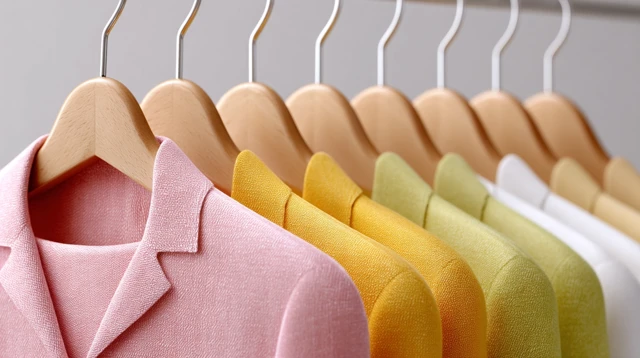 Colorful Linen Coat Suits on Wooden Hangers