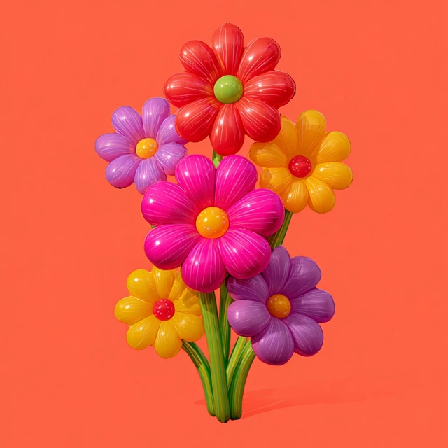 Inflatable Summer Flowers on Pink Background