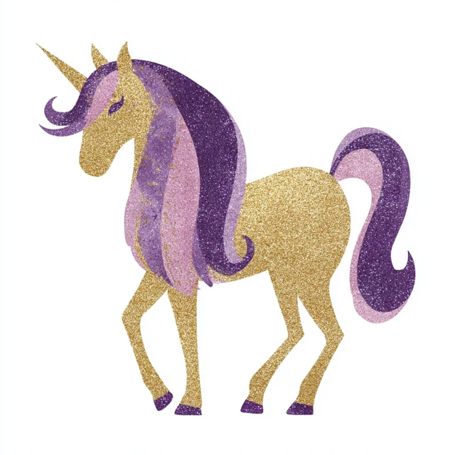 Gold Glitter Unicorn Purple Mane Illustration