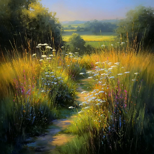 Idyllic Countryside Path Golden Light Landscape Art