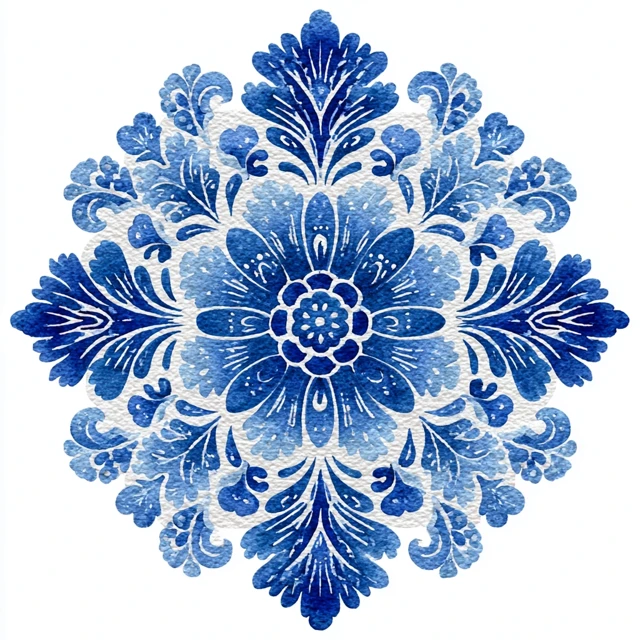 Blue and White Damask Watercolor Pattern
