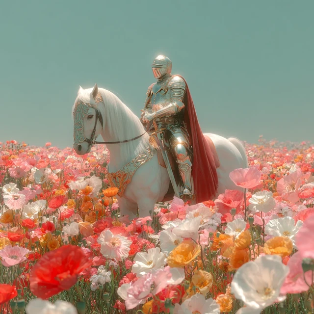 Knight on Horse in Poppy Field Dreamscape