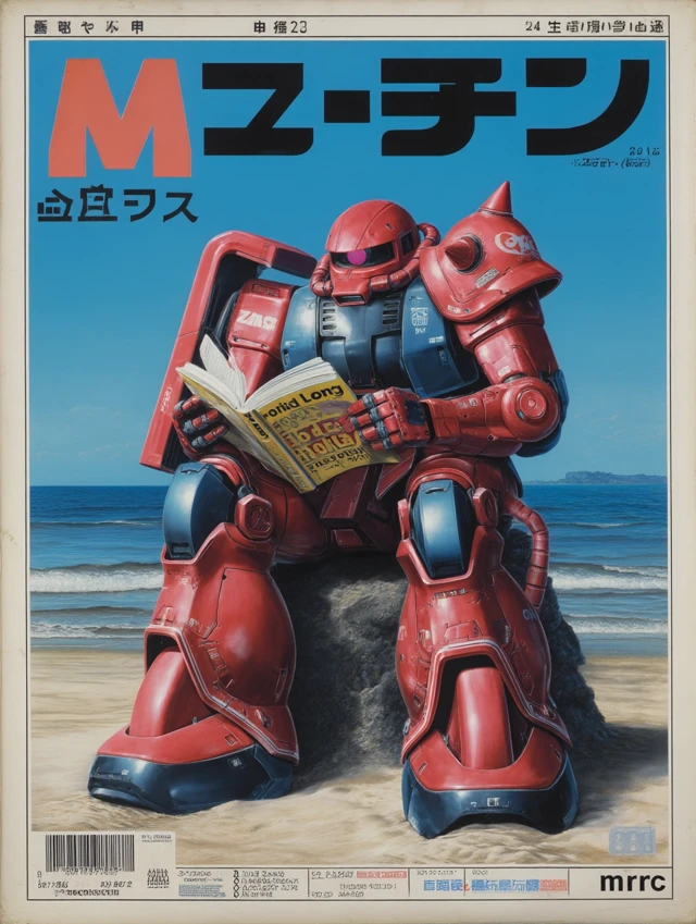 Zaku II Vintage Poster Reading on Beach