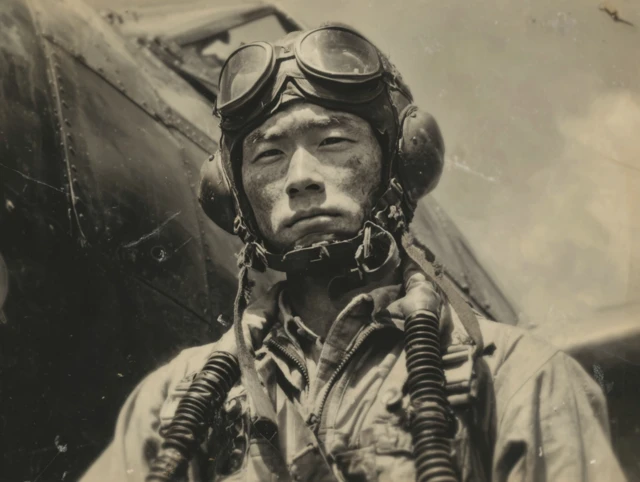 Japanese Kamikaze Pilot in Cockpit WWII