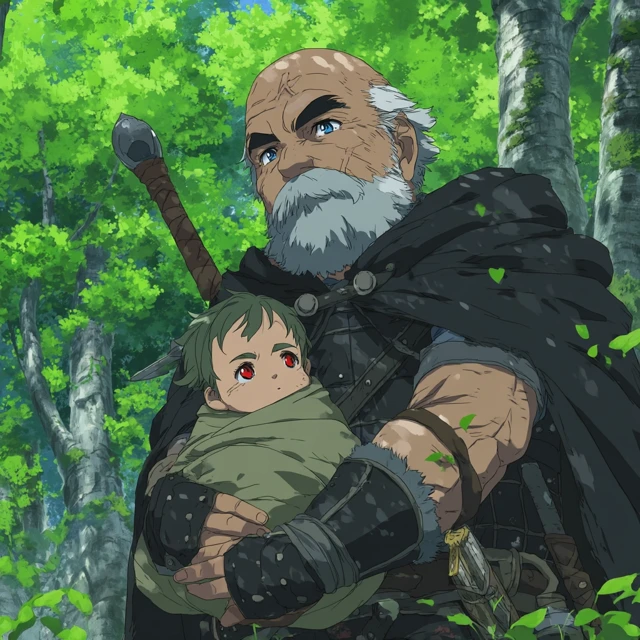Anime Old Man and Baby: Forest Journey