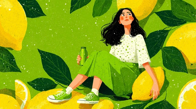 Lemon Girl Artistic Illustration Bright Green