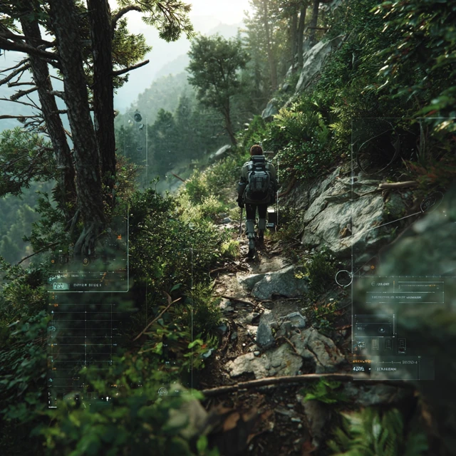 Hiking in the Forest with UI Overlay