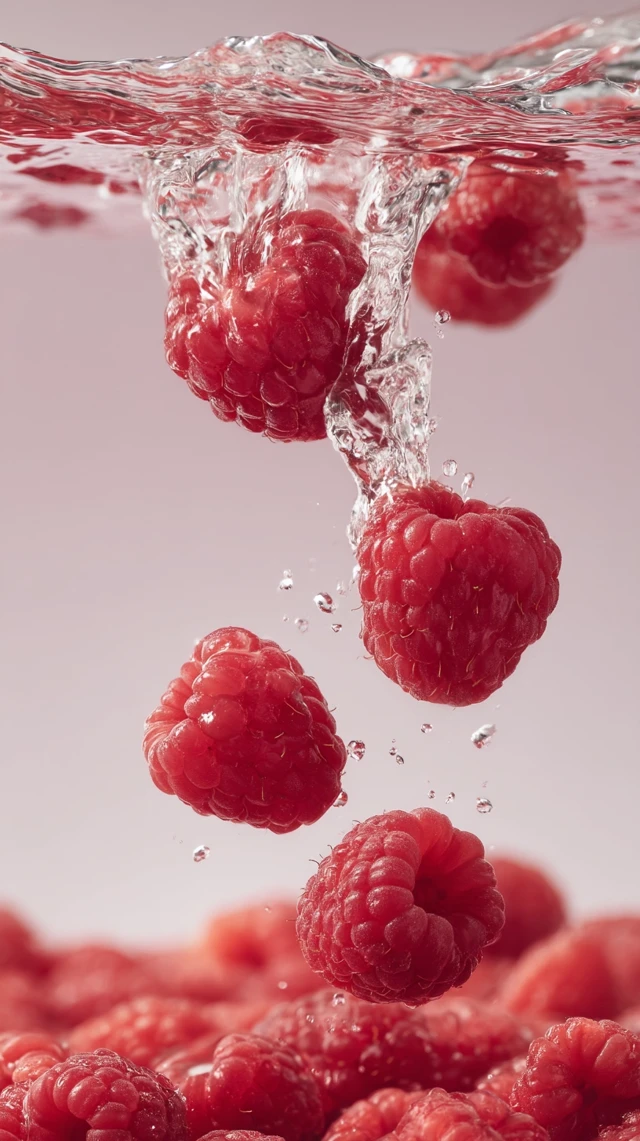 Raspberries in Water: Commercial Photography