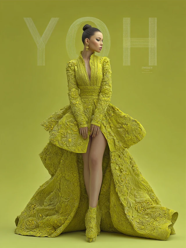 Yohji Yamamoto Inspired High Fashion Dress 3D Render