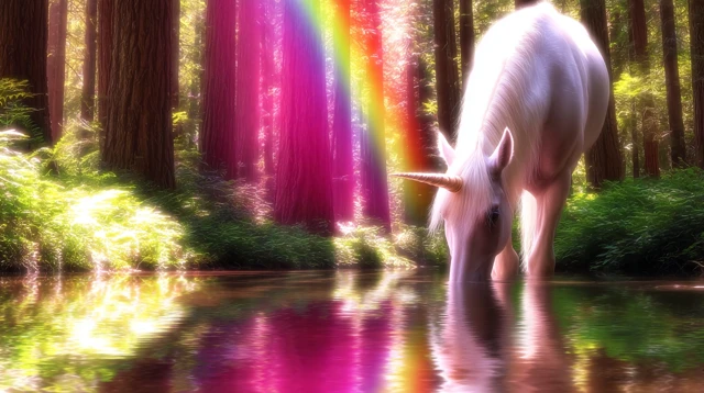 Magical Unicorn in a Rainbow Forest