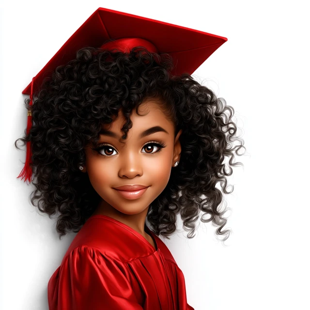 Young Black Girl in Graduation Cap Portrait