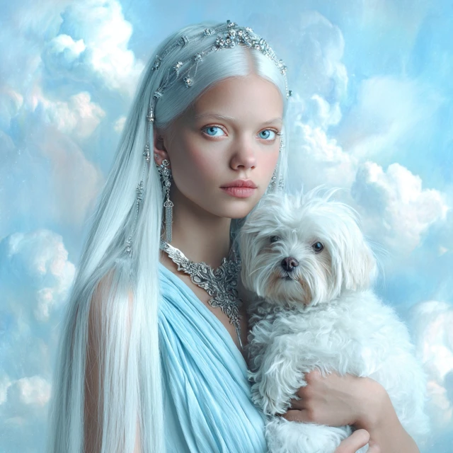 Fantasy Woman with Dog in the Sky