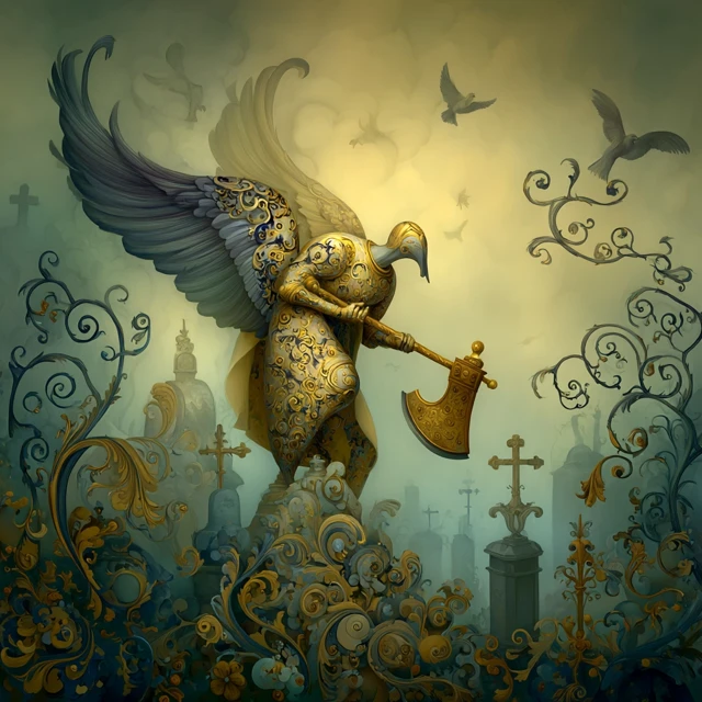 Rebellious Angel Warrior Axe Fantasy Digital Art