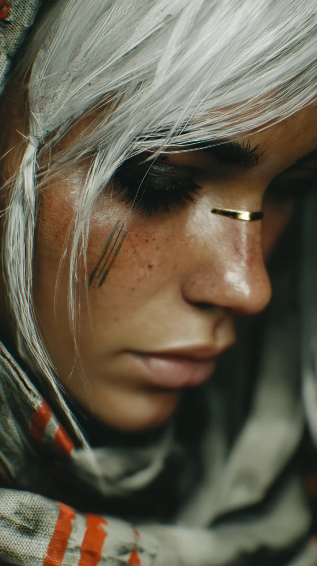 Cyberpunk Woman with White Hair and Scar