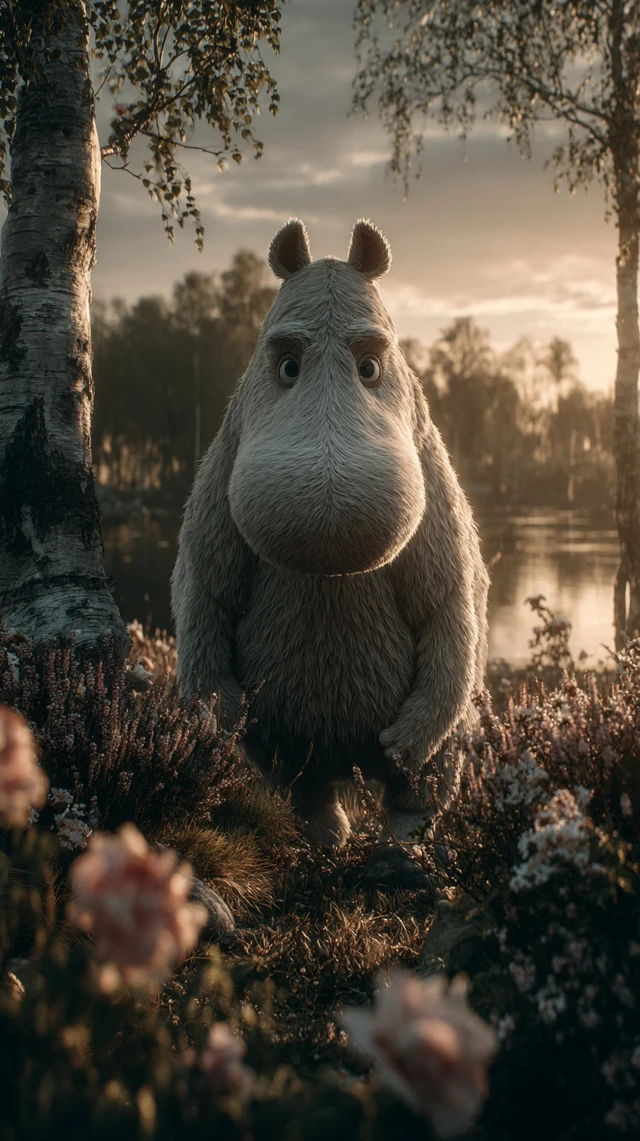 Moomin in a Nordic Meadow Hyperrealistic 4K