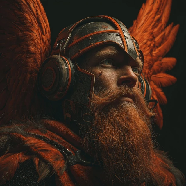 Viking Warrior with Gamer Headset Orange