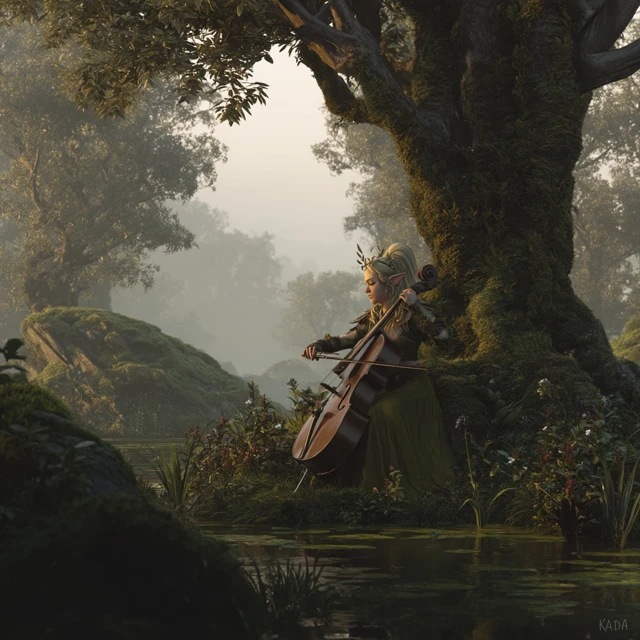 Elven Musician in a Lush Forest