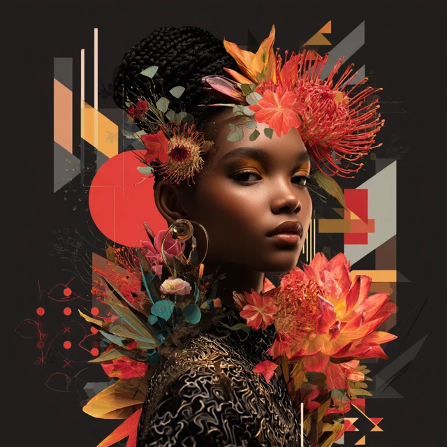 Black Girl with Floral Crown and Geometric Design