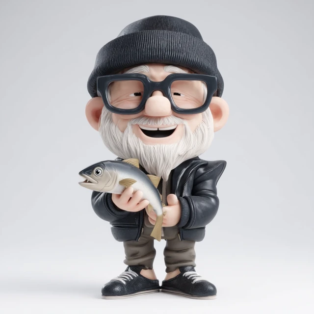 Adorable Gnome Figurine Holding Fish 3D Render
