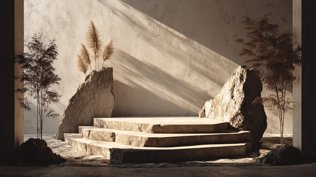 Minimalist Product Presentation with Stone Podium
