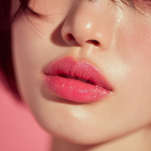 Korean Female Model CloseUp Pink Lipstick Soft Lighting