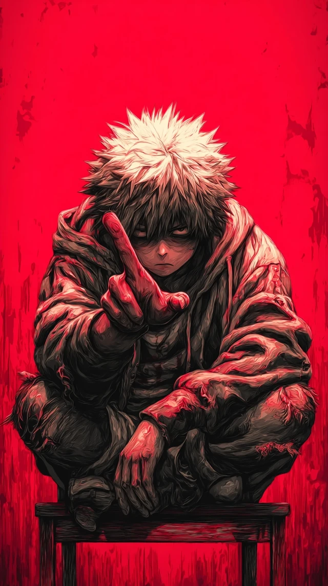Anime Boy Middle Finger Red Background