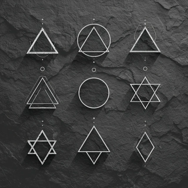 Occult Glyphs Geometric Symbols on Rock Background
