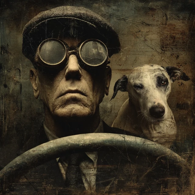 Blind Driver and Dog Surreal Art
