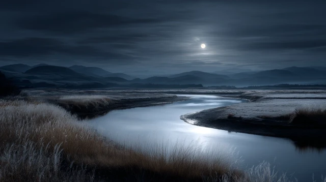 Moonlit River Landscape Peaceful Calm Nature