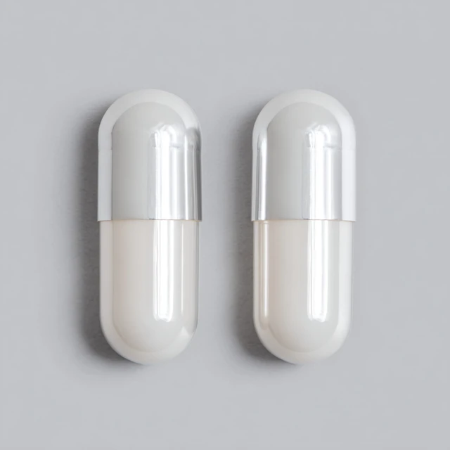 Two White Capsules on Pink Background
