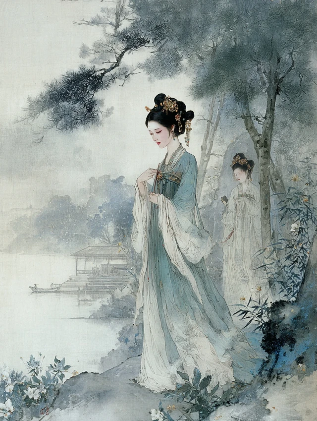 Ancient Chinese Ladies Ink Painting