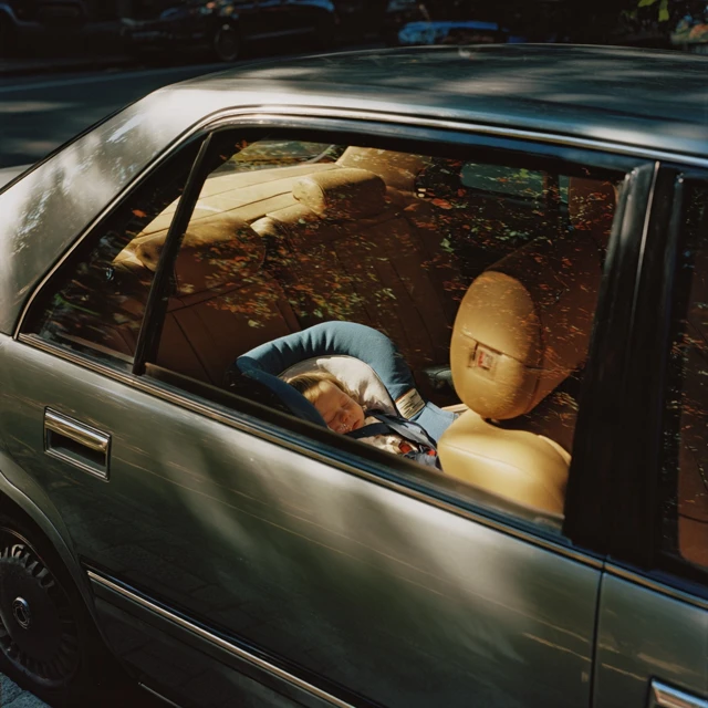 Baby Sleeping in Car Realistic Daytime Photo