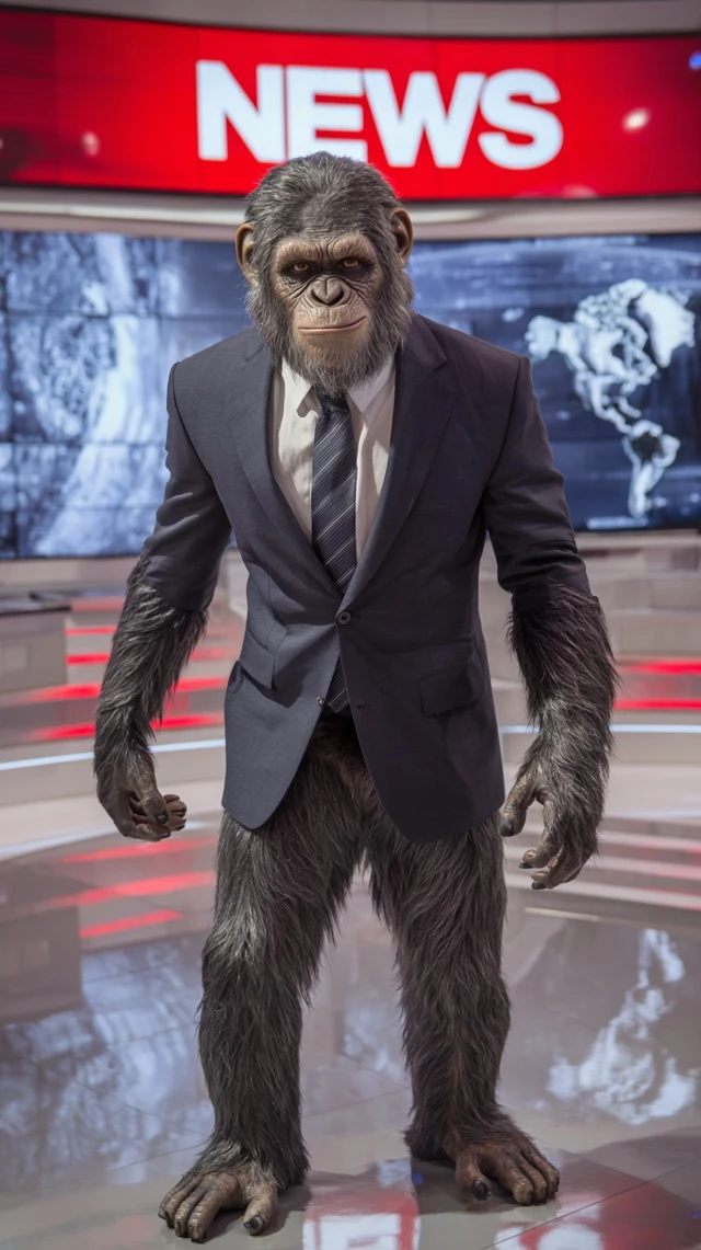 Caesar From Planet of the Apes News Anchor
